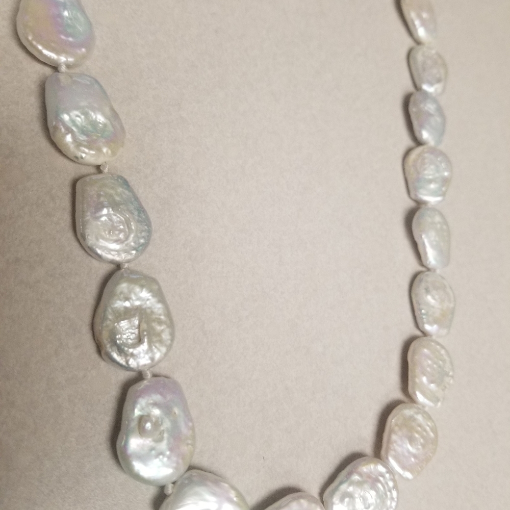 White Keshi Pearls 30" strand + Earrings